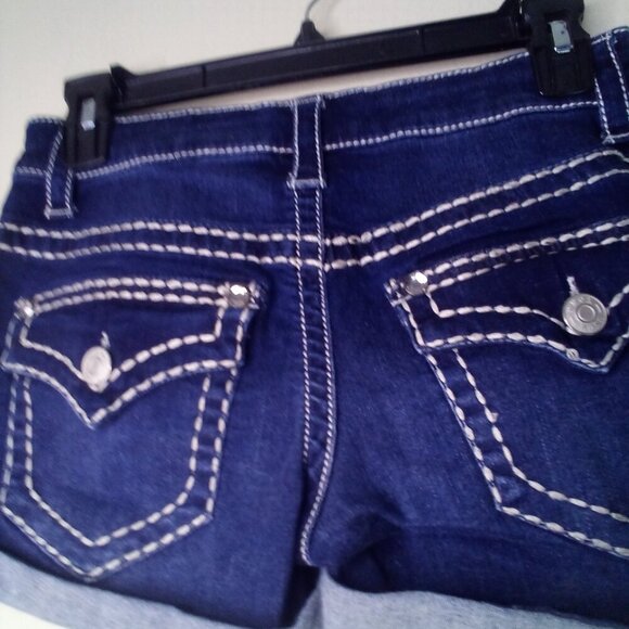 Knox Rose Shorts Women 2 Midi Short Button Pocket Large Stitching Roll Hem Blue - Picture 11 of 13